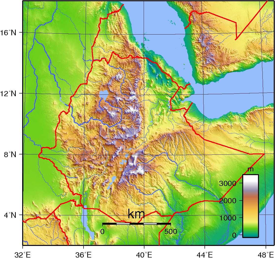 Ethiopia bản đồ địa hình