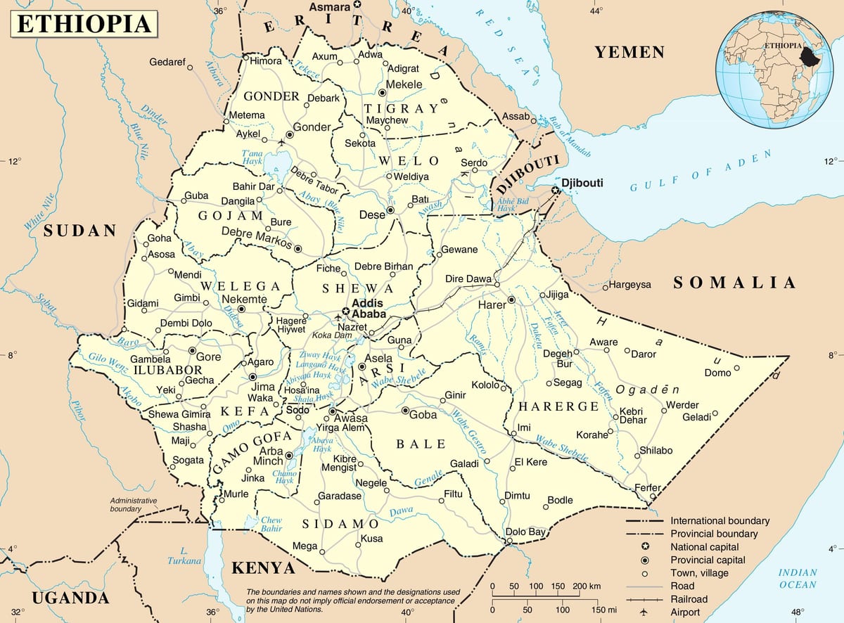 bản đồ chính trị của Ethiopia