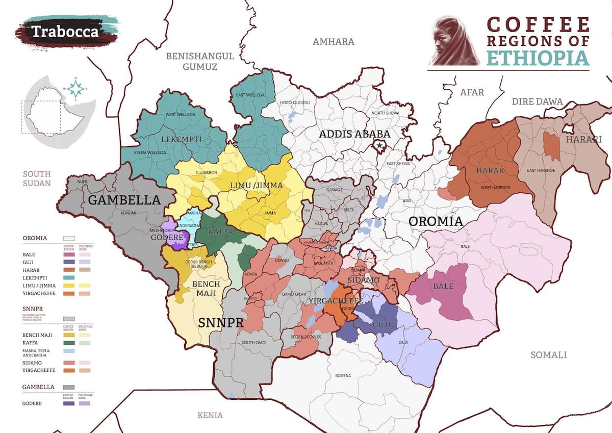 bản đồ của Ethiopia cà phê