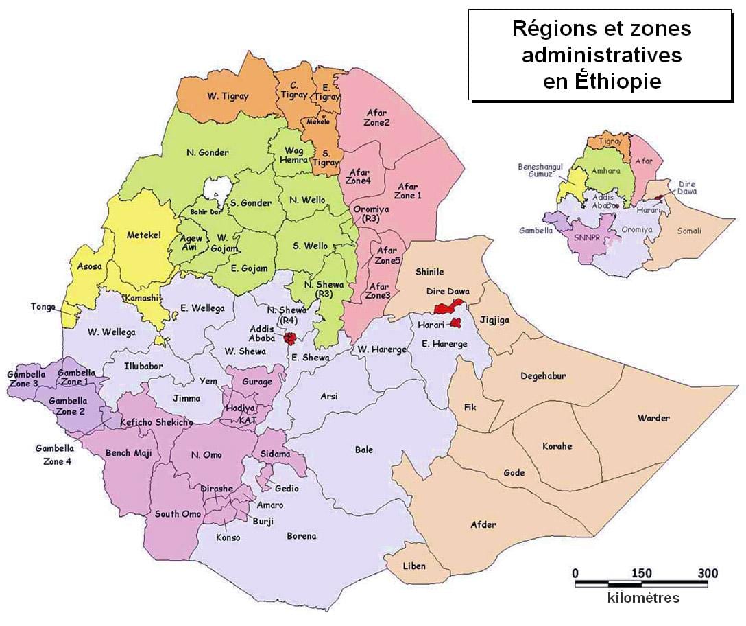 bản đồ của Ethiopia hành chính,