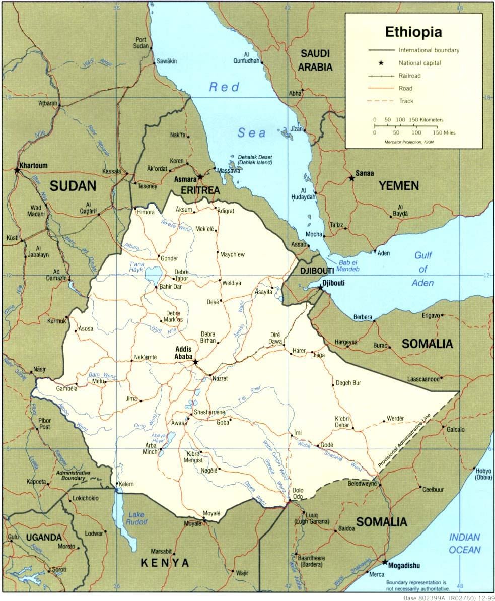 bản đồ của Ethiopia và nước xung quanh
