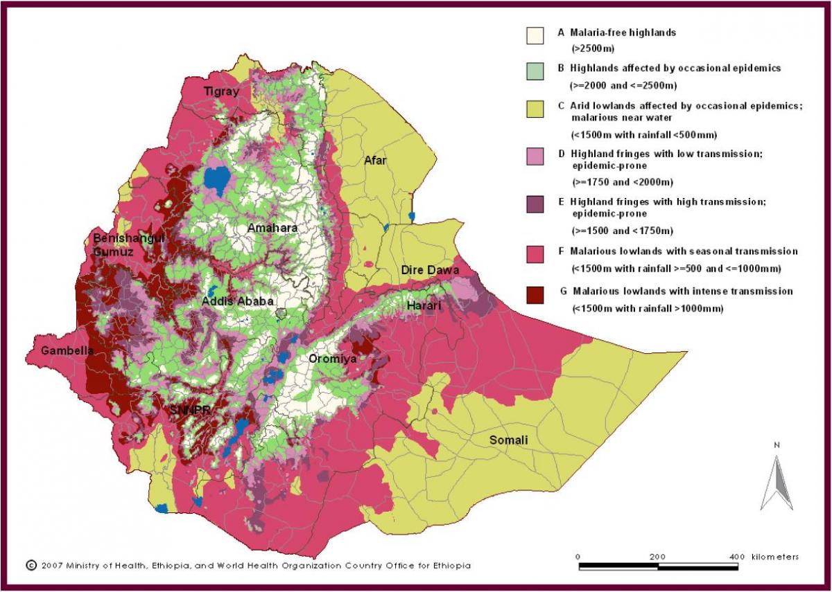 bản đồ của Ethiopia sốt rét