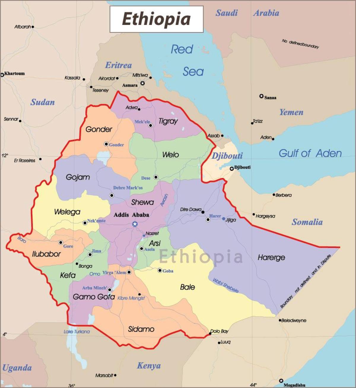 Ethiopia bản đồ với thành phố