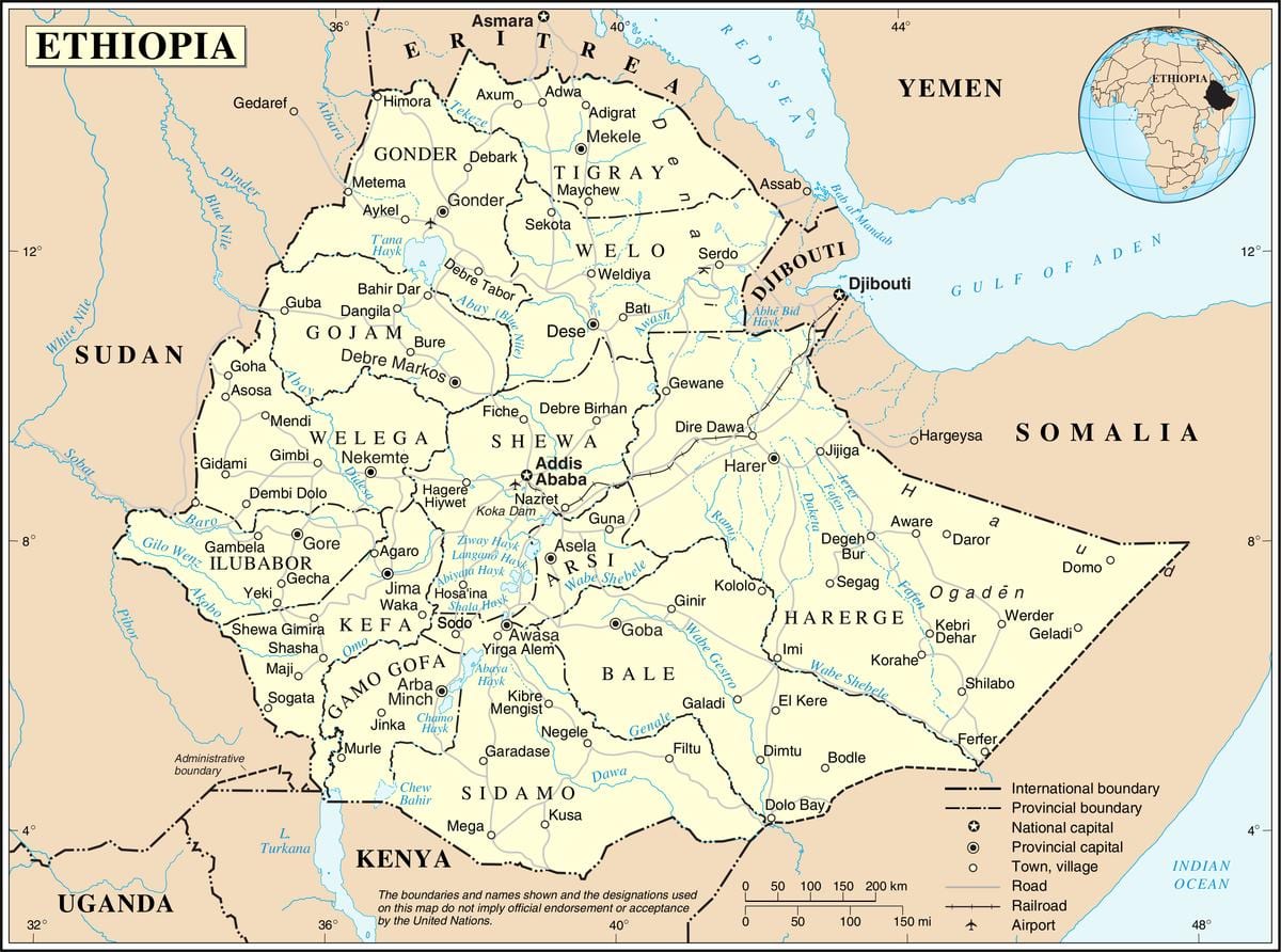 hiện tại bản đồ của Ethiopia