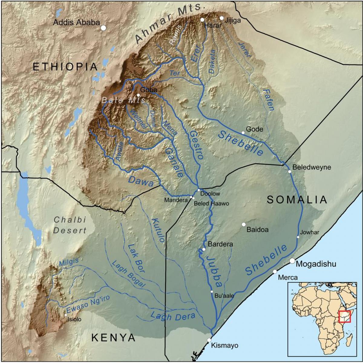 bản đồ của Ethiopia sông
