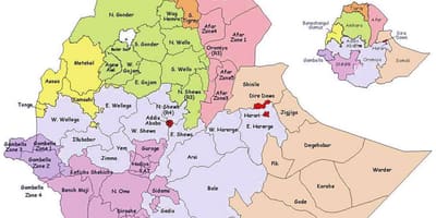 Bản đồ của Ethiopia hành chính,