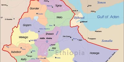 Ethiopia bản đồ với thành phố